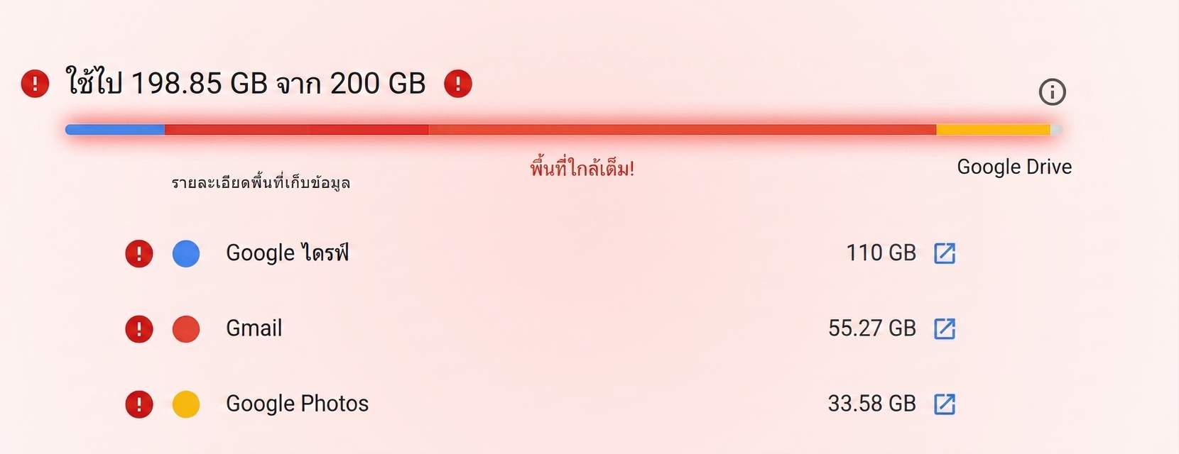 Google Drive พื้นที่ใกล้เต็มแล้ว